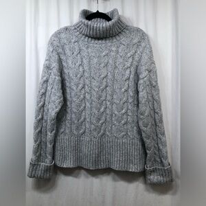 Witty Fox Cable Knit Turtleneck Sweater Gray Soft Wool Blend Womens Size XS
